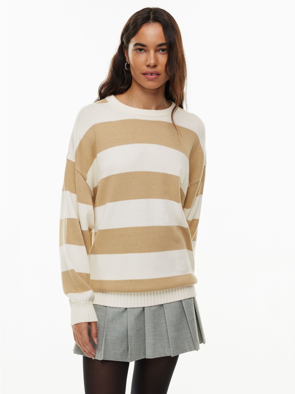 Aritzia Wide-Stripe Crewneck Sweater in Cream & Tan